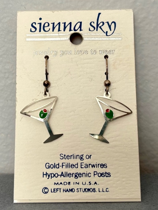 Sienna Sky Jewelry - Sienna Sky Silver Martini Glass Earrings with Green and Red Olive